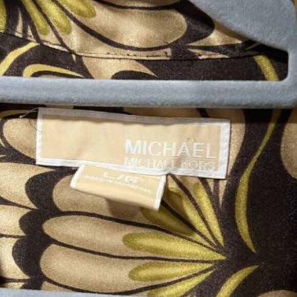 MICHAEL KORS Shift Dress Long Sleeves Button Front Collared Sz L - Picture 3 of 5